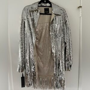 PINKO Silver Sequin Women's Jacket